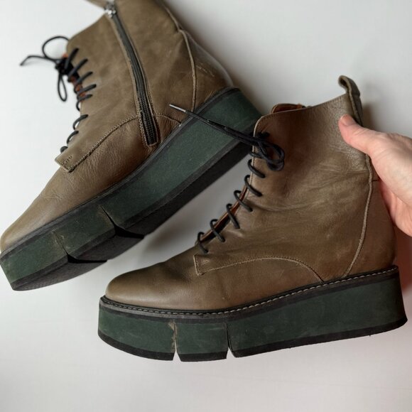 Green Platform Zip Up Boots - Picture 3 of 6